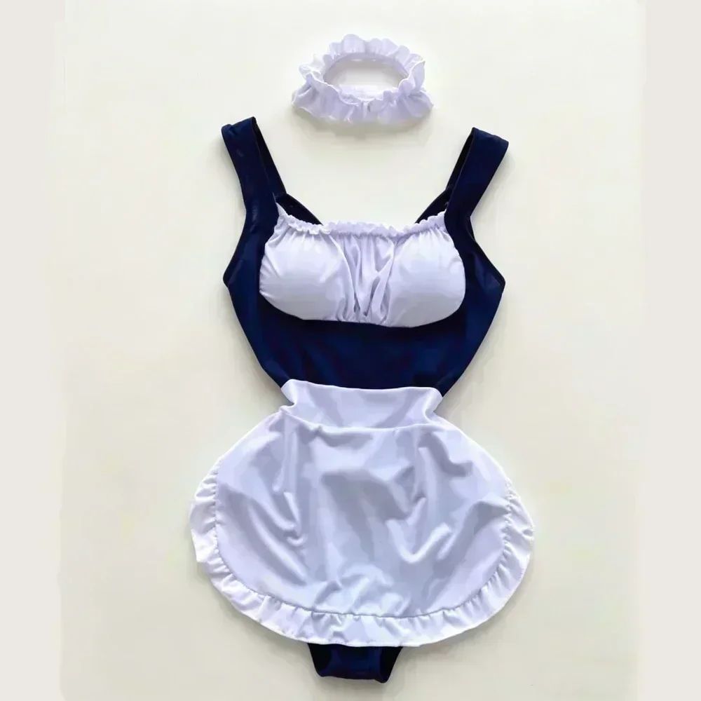 Bunny Complete Maid Cosplay Costume Set Ruffle Cosplay Vacation Halloween Outfit Halter Dress Set Outfit Costume Play Occasions