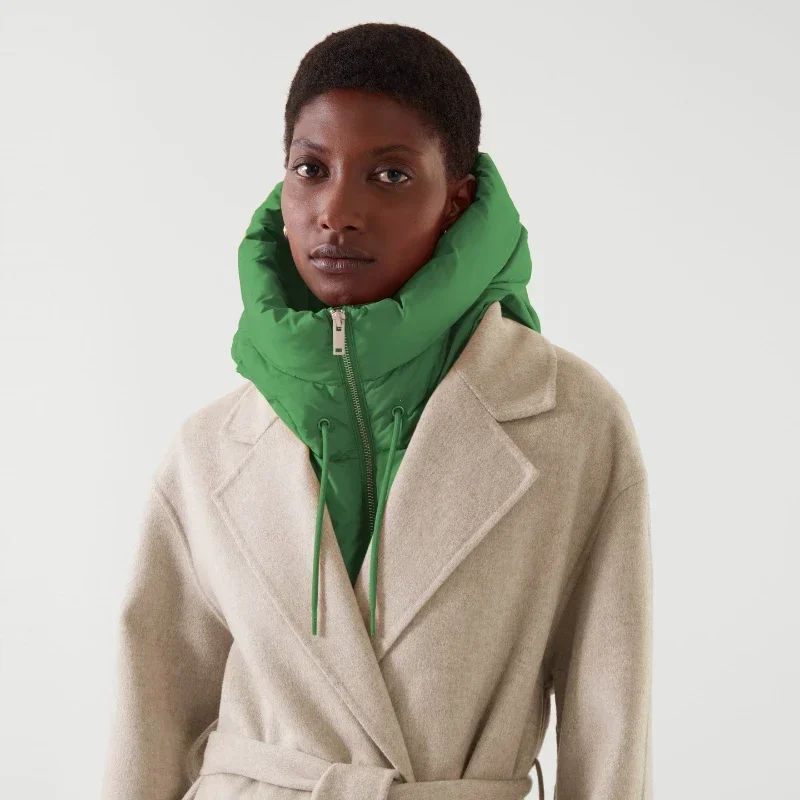 Winter Ultralight Down Hooded Hats for Women Men Warm Ring Scarf Balaclava Hat Neck Zippper Drawstring Coat Scarf Short Tank Top