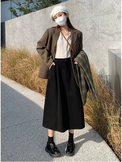 High Waist Plus Size Women Skirt Spring Women Clothing High Waist Hepburn Style Mid-Length A-Line Skirt New Casual Solid Skirts