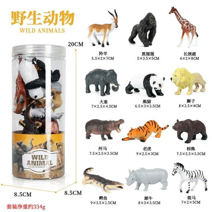 Mini Modelo Animal Fazenda de Vida Selvagem Aves Dinossauro Oceano Conjunto Animais da Planície Crocodilo Pinguim Insetos Brinquedos Micro Modelo Balde