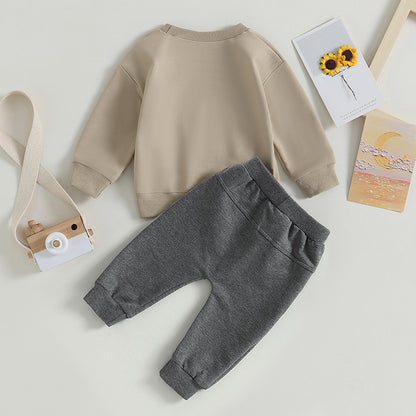 Roupas de Outono Inverno para Bebês Meninos, Conjunto de 2 Peças de Moletom de Manga Comprida com Estampa de Letra "Little Dude" e Calças