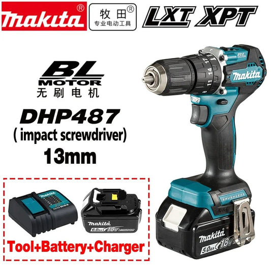 Makita DHP487 Screwdriver Cordless Percussion Drill 18V Electric Variable Speed Brushless Motor Impact Power Tools Power Drill