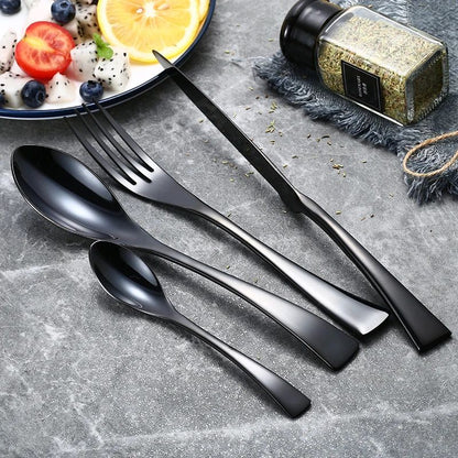 Conjunto de Talheres 24 Peças Aço Inoxidável 18/10 Talheres Pesados Prata Luxo Faca Garfo Colher Louça Próprio para Máquina de Lavar Louça