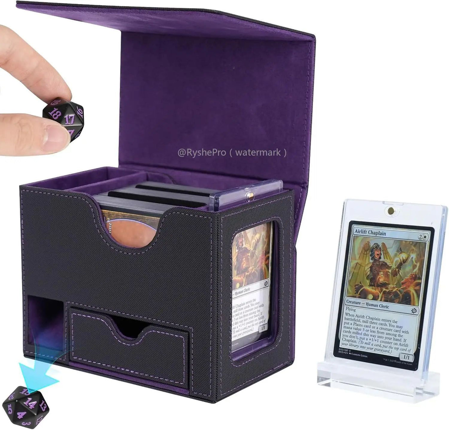 Caixa de Deck de Comandante UP de Couro com Fecho Magnético Caixa de Armazenamento de Cartas Colecionáveis com Bandeja de Dados para 120+ Cartas YuGiOh MTG TCG Esportivas