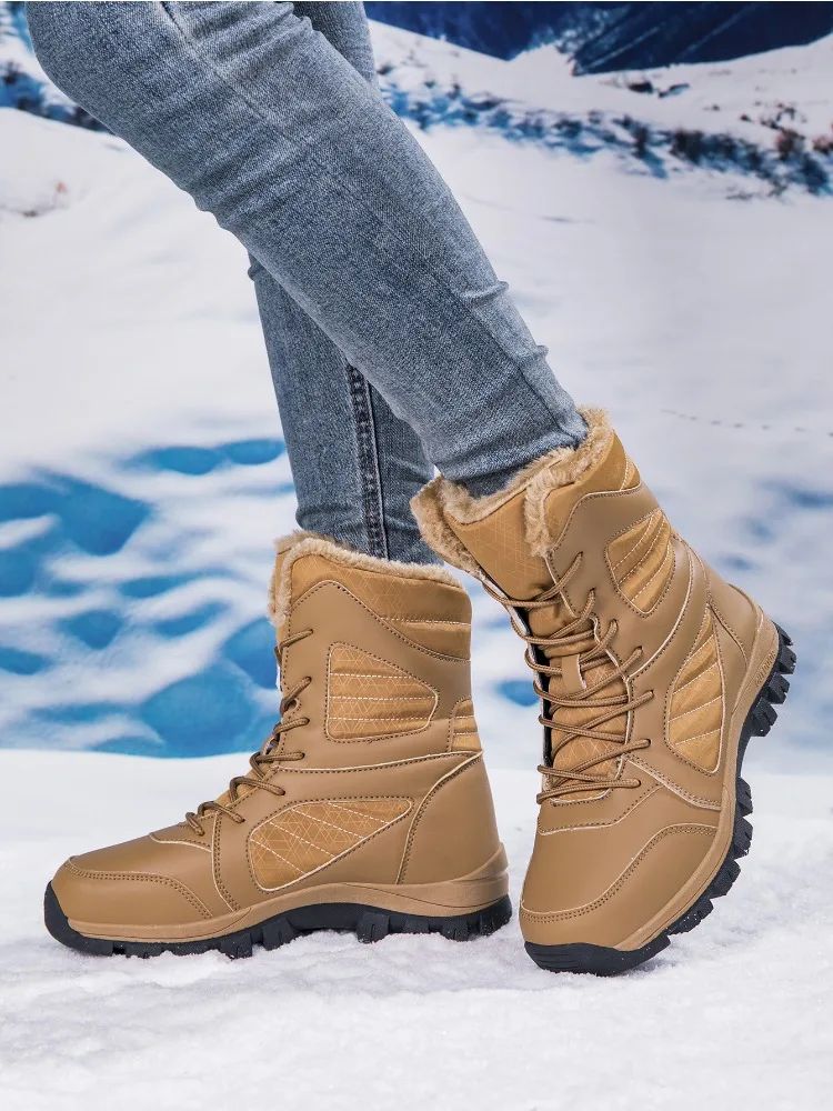 Winter Women's Snow Boots High Top Hiking Boots for Women Winter Outdoor Walking Sneakers Waterproof Plush Warm Platform Boots