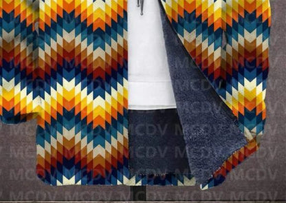 Men's Retro Print Plush Thick Long-Sleeved Coat Cardigan 3D All Over Prined Fleece Hooded Overcoat Unisex Thick Warm Jacket