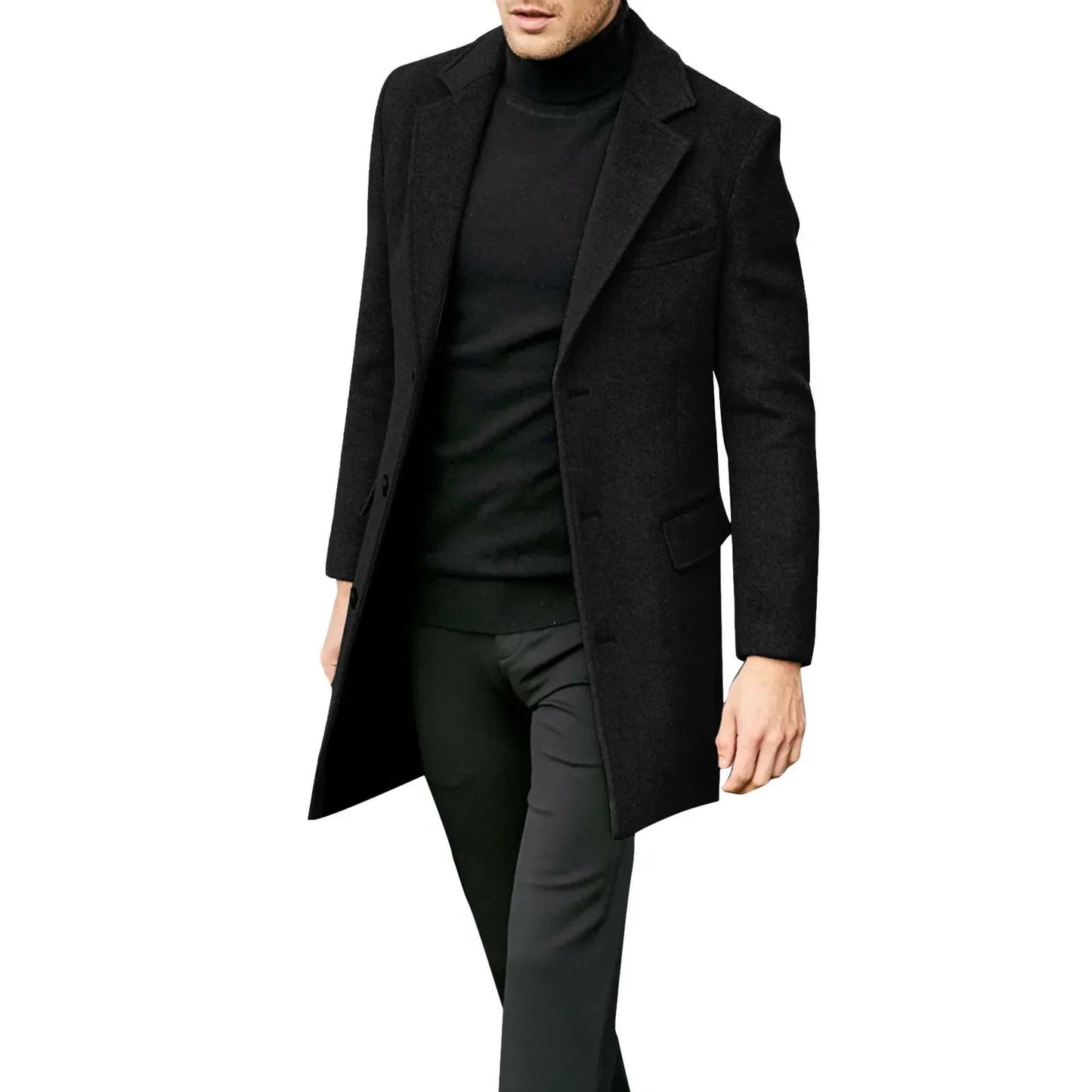 Men's British-style Woolen Overcoat in Korean Version, Fashionable Single-breasted, Mid-to-long Style Coat for Autumn and Winter