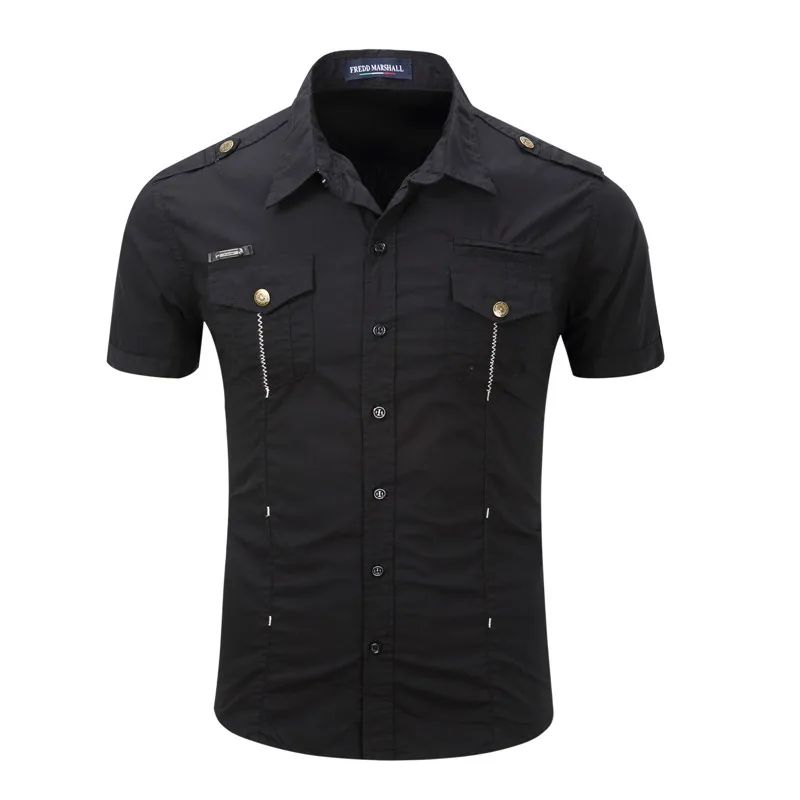 Euro Big Size Men's Cotton Casual Short Sleeve Button-Down Shirt with Chest Pockets Regular-Fit Work Shirt Outdoor Cargo Wear