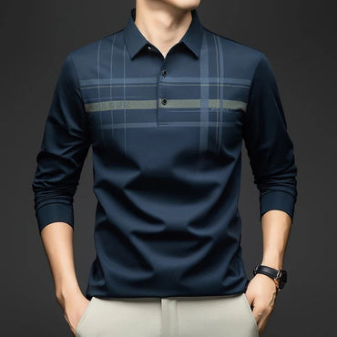 BROWON Polo T Shirt for Man 2025 Formal Business Slim Long Sleeve Tshirt Men Casual Loose Stripe Shirt for Man Designer Clothes