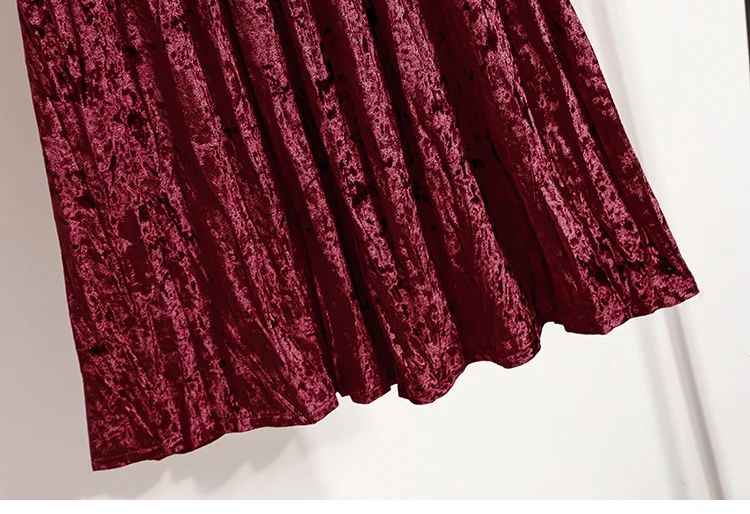 Autumn Winter Girls New A-line Velvet Skirt 2025 Plus Size Gold Velvet Half Pleated Skirt Solid Versatile High Waist Mid Skirt