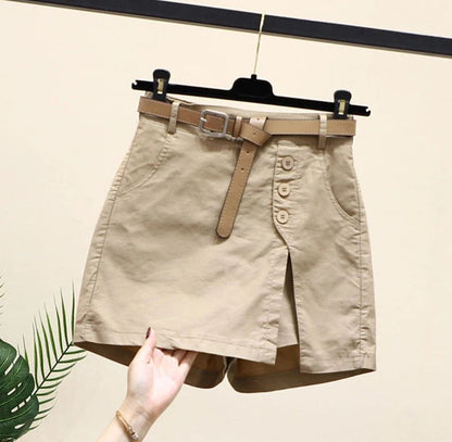 2026 Chic Shorts Women Korean Solid Buttons Side Slit A-line Streetwear Fashion Skirts Chic Harajuku Summer Loose Pants