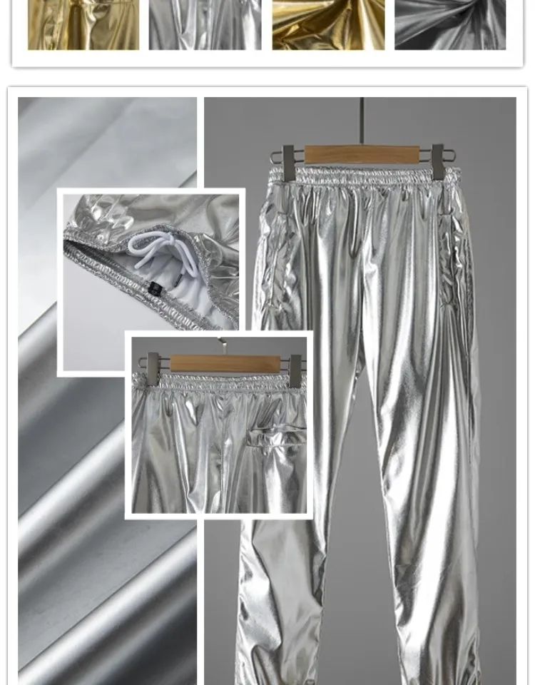 Adults Men's Shiny Metallic Suits Adult Disco Outfit Jacket Pants Halloween Dress Up Nightclub Dance Rave Cosplay Costume