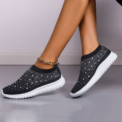 2024 New Crystal Breathable Mesh Sneaker Shoes for Women Comfortable Soft Bottom Flats Plus Size 43 Non Slip Casual Shoes Woman