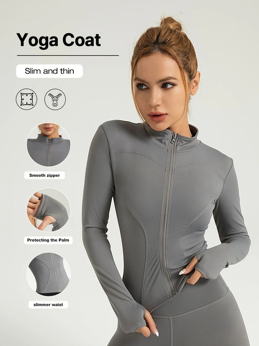S-3XL New Style Workout Jacket Women Seamless Sports Outerwear Yoga Running Coat Stretchy Zip Up Gym Wear Slim Fit Breathable
