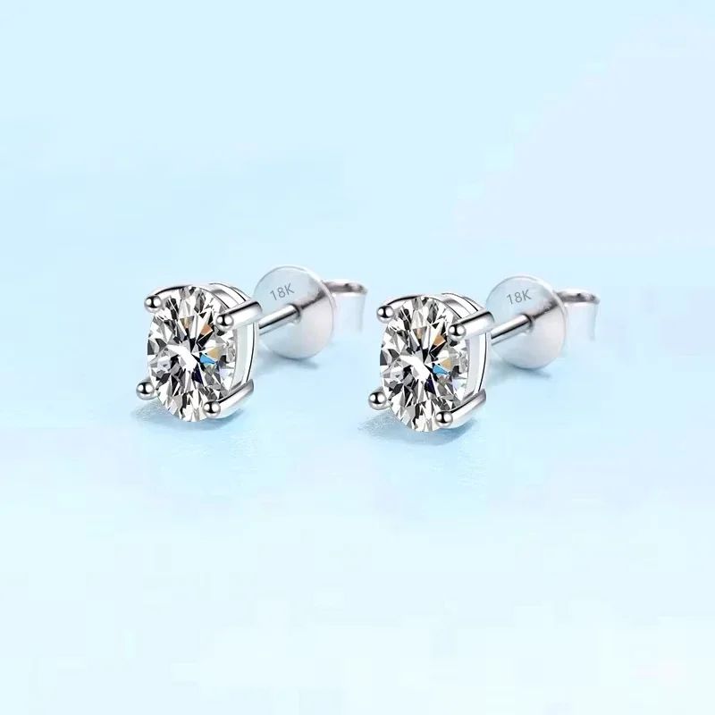 Girl Friend Birthday Gift 18K White Gold 0.5/1/2CT Oval Moissanite Diamond Earplug Earrings PT950 Platinum Women Valentine's Day