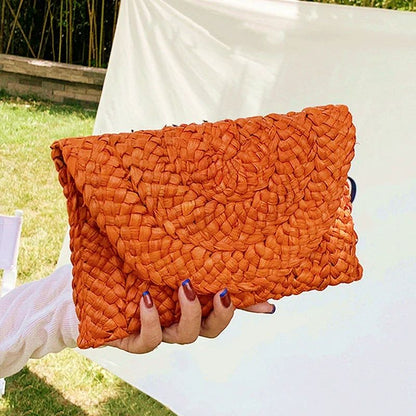 Fashionable Corn Husk Straw Bags Hand-woven Women Clutch Envelope Handbag Long Purse for Female Summer Beach Bag Bolsa 2024
