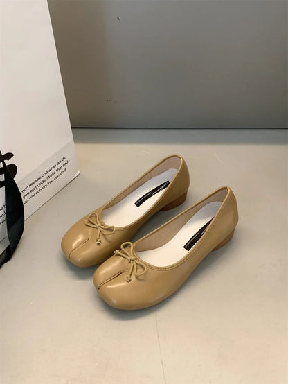 Tabi Shoes Ballet Falts Leather Ballerina Shoes For Women Split Toe Flats Tabi Shoes Slip On Soft Bottom Moccasins with Bowknot
