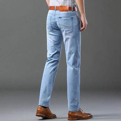 Spring Autumn Business Men Jeans Casual Straight Stretch Fashion Classic Black Sky Blue Grey Work Denim Trousers Brand Clothing