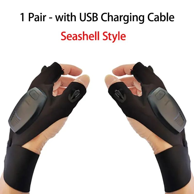 LED Flashlight Fishing Strap Fingerless Gloves Waterproof Cycling Camping Hiking Rescue Glove Lamp Lighting Gloves