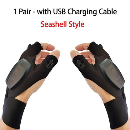 LED Flashlight Fishing Strap Fingerless Gloves Waterproof Cycling Camping Hiking Rescue Glove Lamp Lighting Gloves