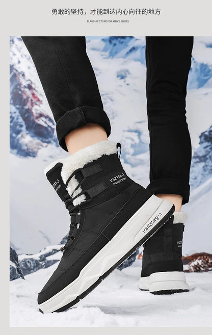 Men's Winter Plus Velvet Warm High-top Down Bread Shoes Waterproof and Non-slip Cotton Shoes Men's Big Boots==bottes Pour Hommes