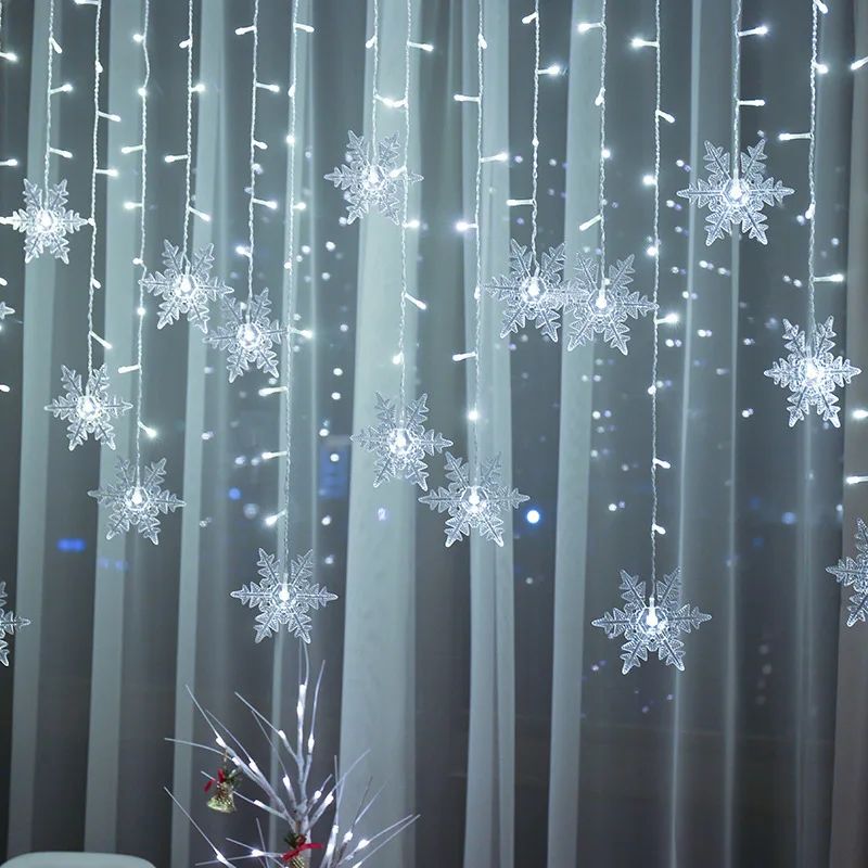 Solar Ice Strip Snowflake String Light Christmas Tree Decoration Light Winter Festival Light for Christmas Halloween Decor