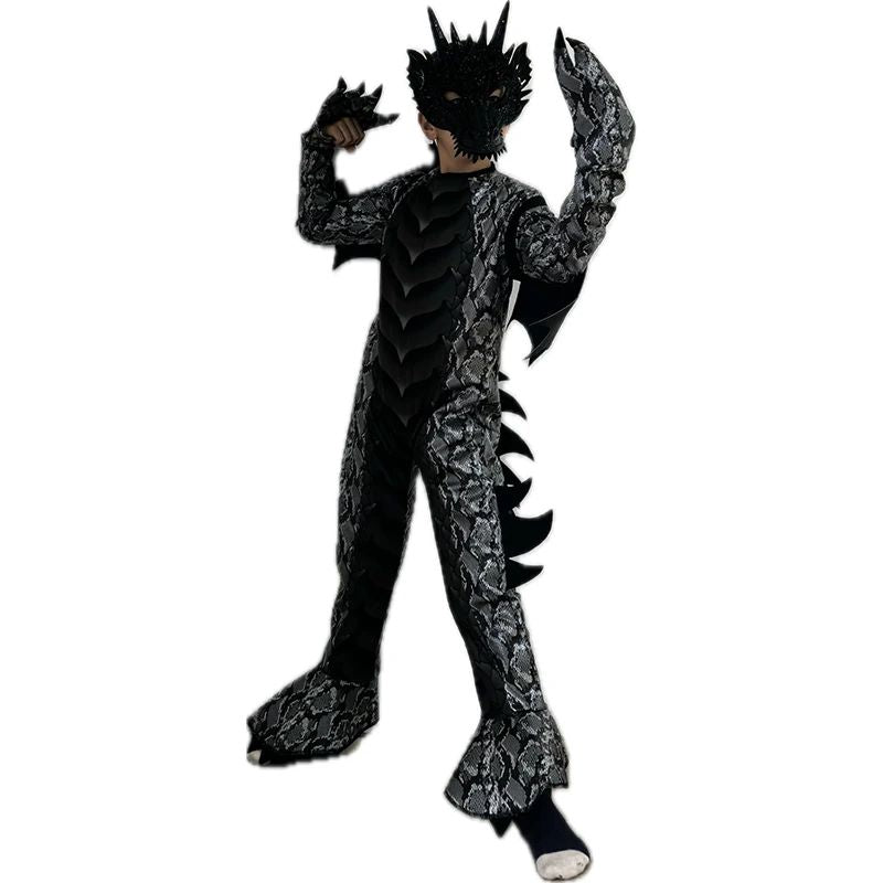 2025 New Arrival Dragon Jumpsuit With Wing And Mask Halloween Outfit Child Boys Black Blue Dragon Costume Halloween Dress Up