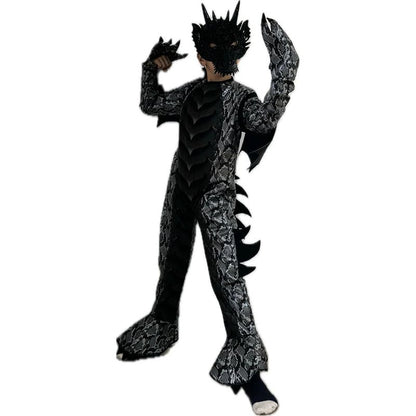 2025 New Arrival Dragon Jumpsuit With Wing And Mask Halloween Outfit Child Boys Black Blue Dragon Costume Halloween Dress Up