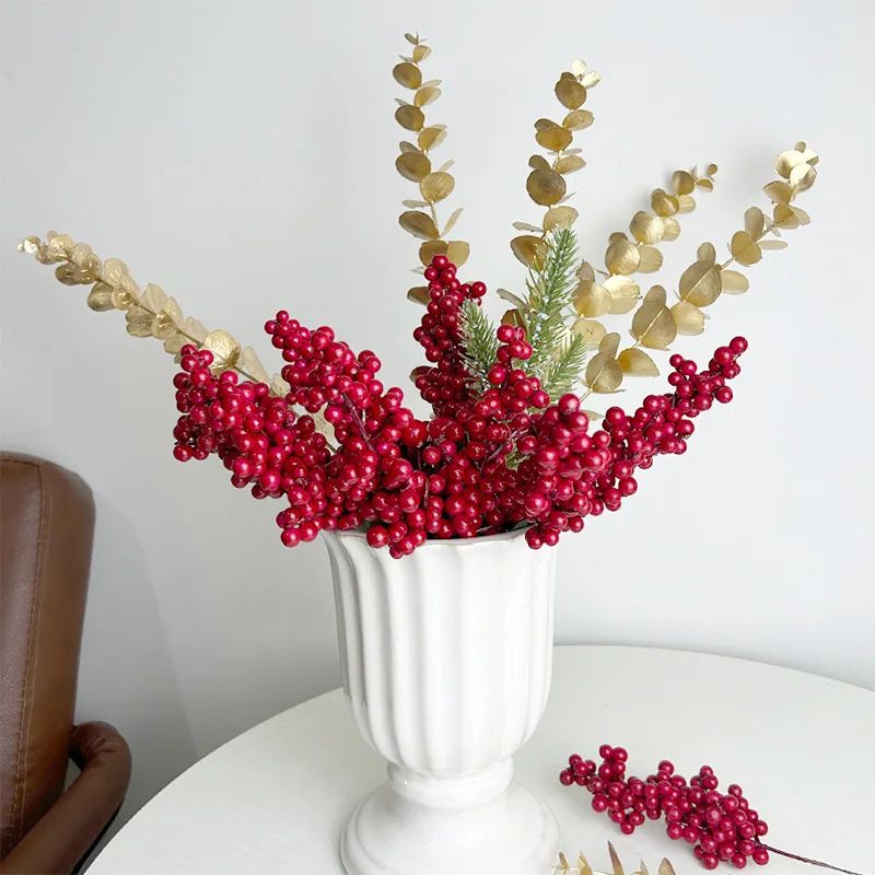 10pcs Artificial Berries Christmas Decoration Flowers Red Berry Branches Xmas Tree Party Home Table Ornament Red Wreath DIY