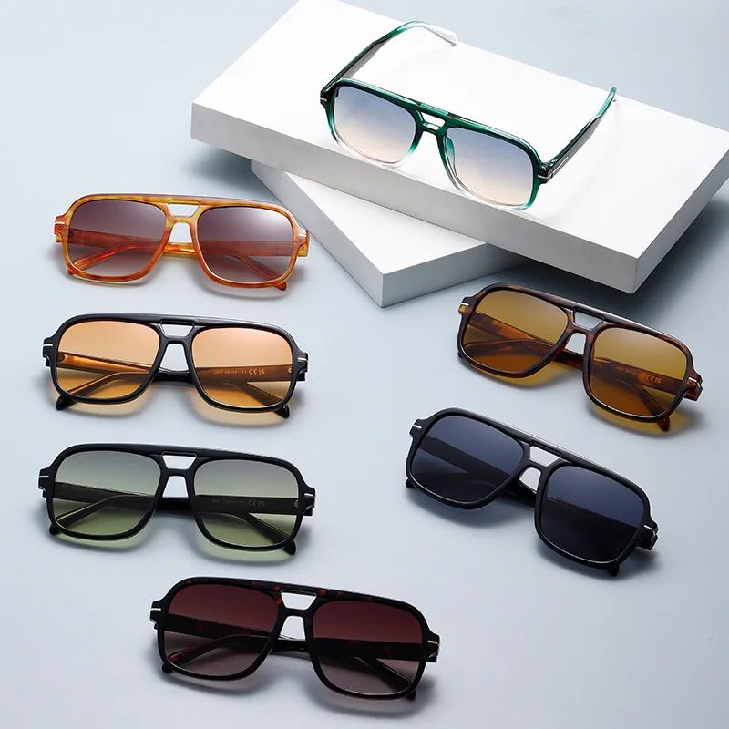 3507 Double Bridge Square Aviator Sunglasses - UV400 Vintage Pilot Style, Retro Classic Sun Glasses for Men Women Unisex 411240