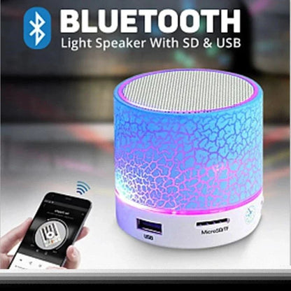 Mini alto-falante Bluetooth sem fio com LED rachado, cartão SD, USB, subwoofer, portátil, MP3, coluna de som para PC e celular