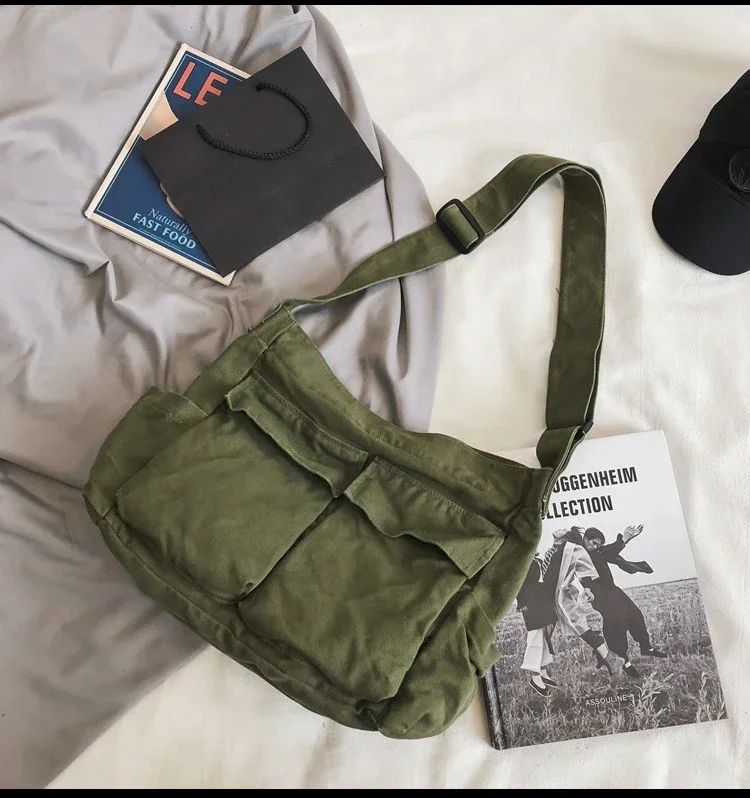 2025 y2k Women Vintage Handbag Canvas Teenager Shoulder Tote Bags Messenger Bags Ladies Casual Handbag Crossbody Purse