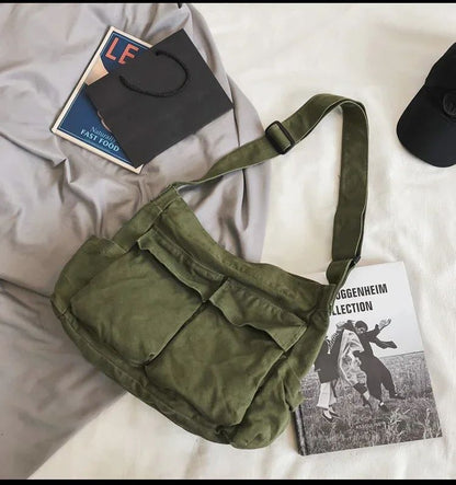 2025 y2k Women Vintage Handbag Canvas Teenager Shoulder Tote Bags Messenger Bags Ladies Casual Handbag Crossbody Purse