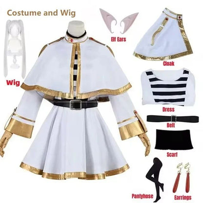 Sousou No Frieren Cosplay Costume Wig Shoes Anime Figures Magician Dress Elf Ear Halloween Party Charistmas for Women