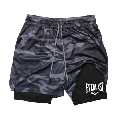 Men Compression Gym Shorts Everlast Printed Sports Pants Double Layered Quick Drying Basketball Beach Muscle Fitness PocketTowel