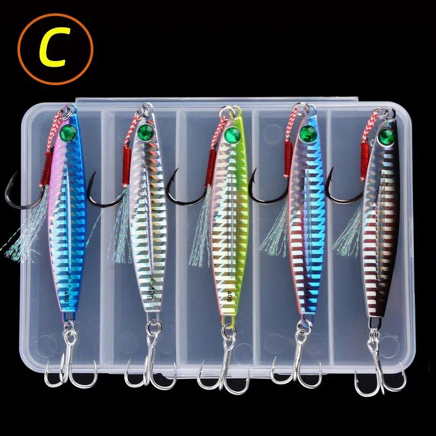 5 unidades de isca artificial de pesca de metal 7g-40g, isca rígida para trolling, isca de pesca para baixo, tralha de pesca de truta, jigs de pesca de truta, iscas de água salgada
