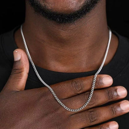 Colar Corrente Cubana Masculina 3mm Colar Simples de Aço Inoxidável Joias de Aço Titânio da Moda Acessórios da Moda Presentes de Festa