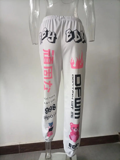 Summer New Printed Fashion Elastic Waist Sports Casual Harlan Pants for Women