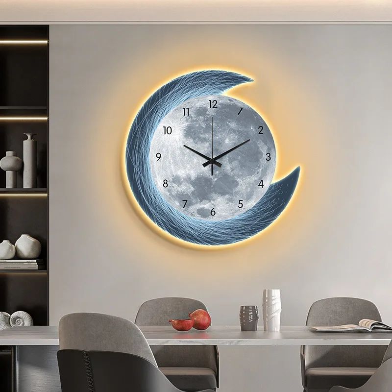 20in LED Light Wall Clock Dining Room Living Moon The Earth Modelling Silent Movement Bedroom Clock Wall Decoration Home Gifts