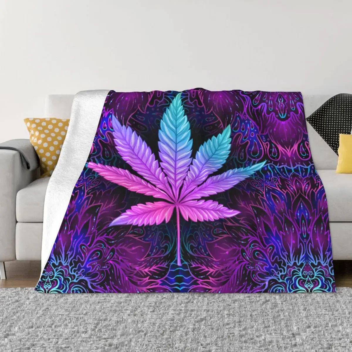 Manta de Tricô Folhas Neon, Manta Ultra Macia de Folha de Erva Daninha para Carro, Sofá, Divã, Colcha