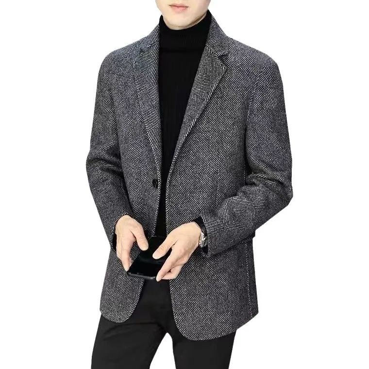 Elegant Casual Men's Short Coat Casual Herringbone Woolen Business Jacket Fashion Slim Fit Trendy AE Stock Brand