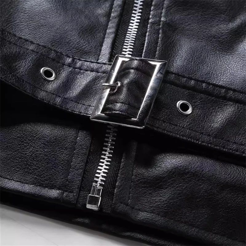 2025 New Men Solid Color Imitation Leather Jacket Red Fashion Homme Oblique Zipper Biker Coats Male Bar KTV Casual Top