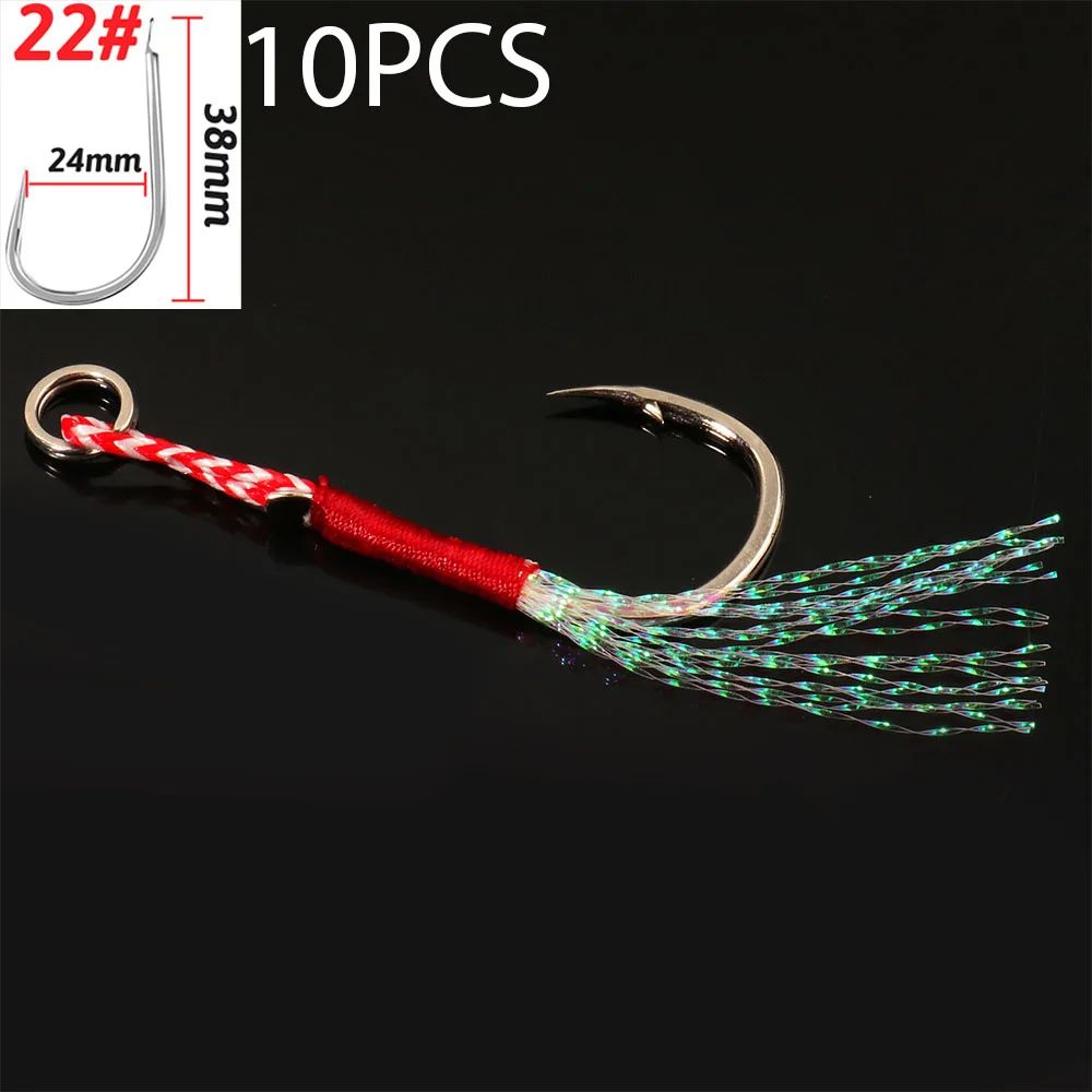 10 pçs/Lote Anzol Auxiliar Cast Jig Aço Carbono Ângulo Farpa Rosca Pena Isca Pesca Lento Jigging Mar Pesca Anzol