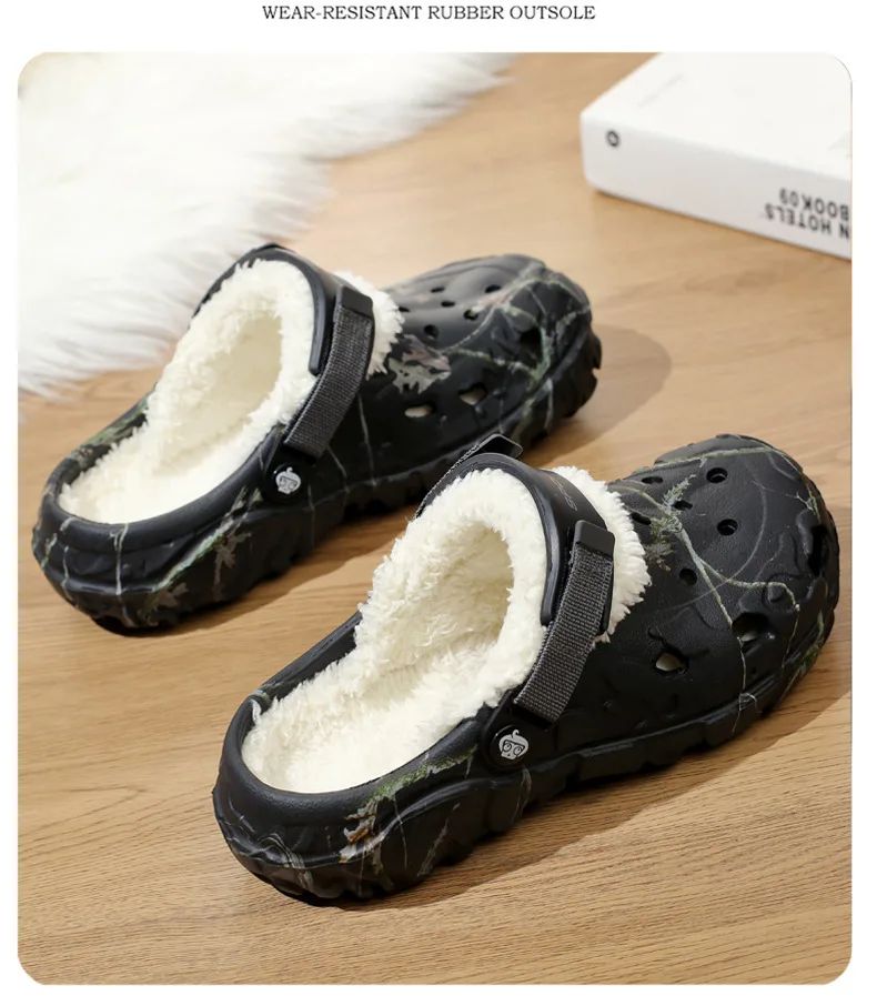 Men's Cotton Slippers Winter Thick Bottom Fleece Lined Warm Home EVA Comfortable Head Covered Slippers Roman Style Sandals