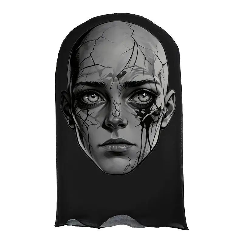 Halloween Ink-patterned Split-face Breathable Mesh Full-face Mask — Versatile for Outdoor Cycling and A Cool Prop