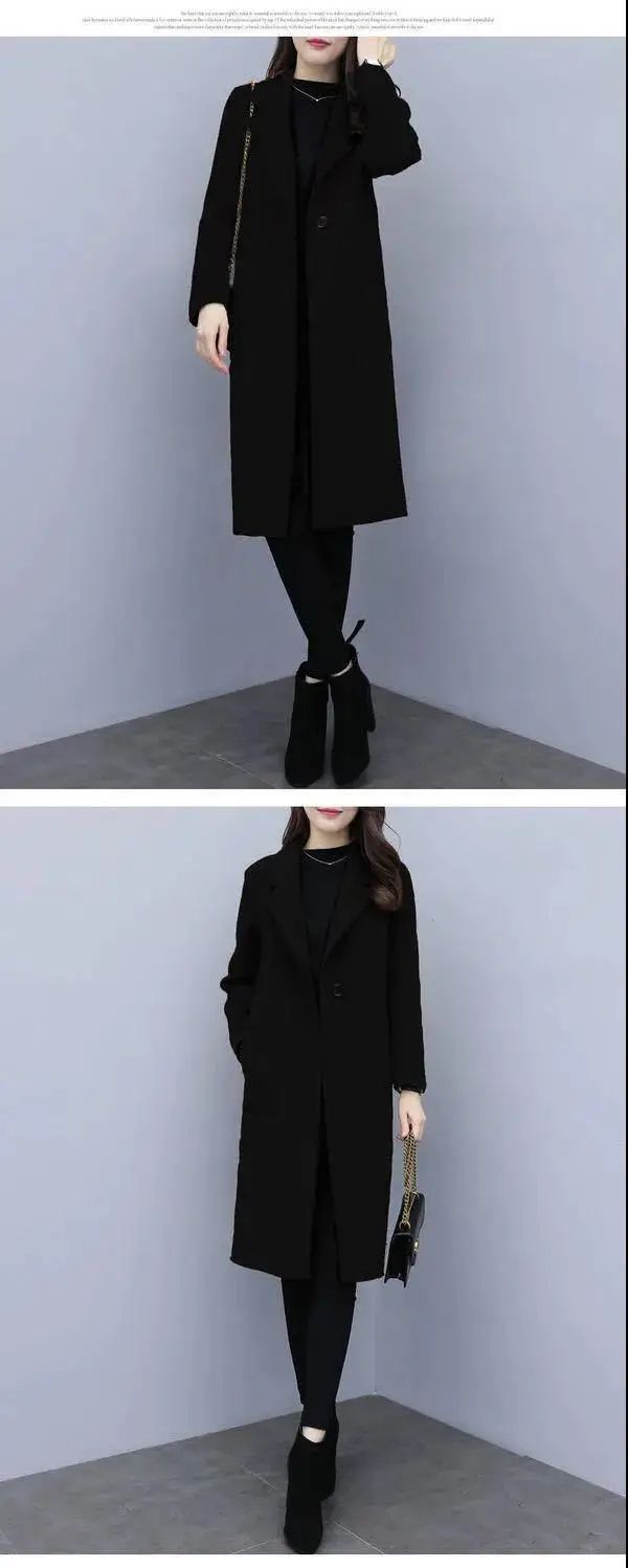 Plus Size Ladies Thickened Winter Coat Long Open-Front Woolen Jacket Loose Fit plus Size Fashionable Autumn Winter Korean Sty...