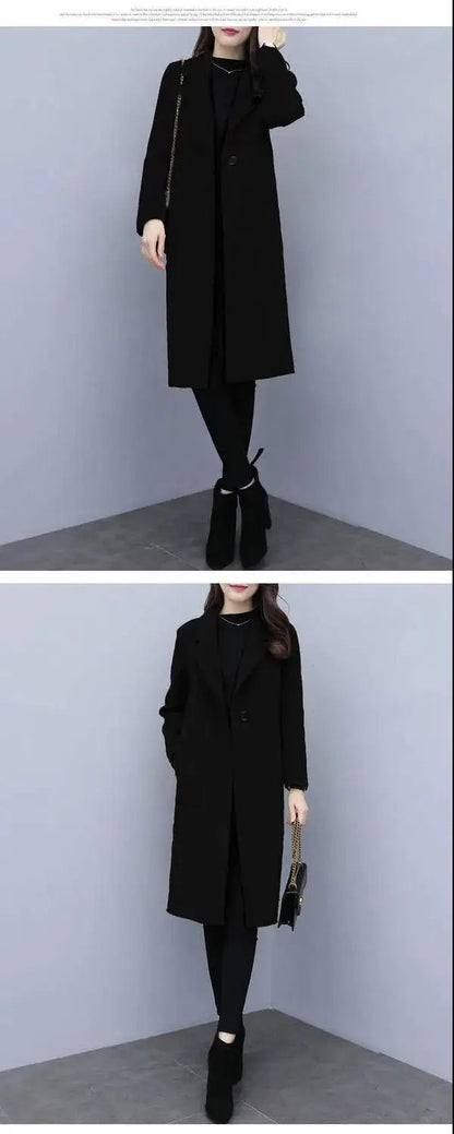 Plus Size Ladies Thickened Winter Coat Long Open-Front Woolen Jacket Loose Fit plus Size Fashionable Autumn Winter Korean Sty...