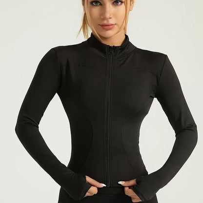 S-3XL New Style Workout Jacket Women Seamless Sports Outerwear Yoga Running Coat Stretchy Zip Up Gym Wear Slim Fit Breathable