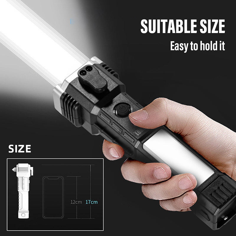 Led Flashlight with Safety Hammer Work Light Emergency Self-Rescue Broken Window Torch USB Rechargeable Tactical Light Lantern