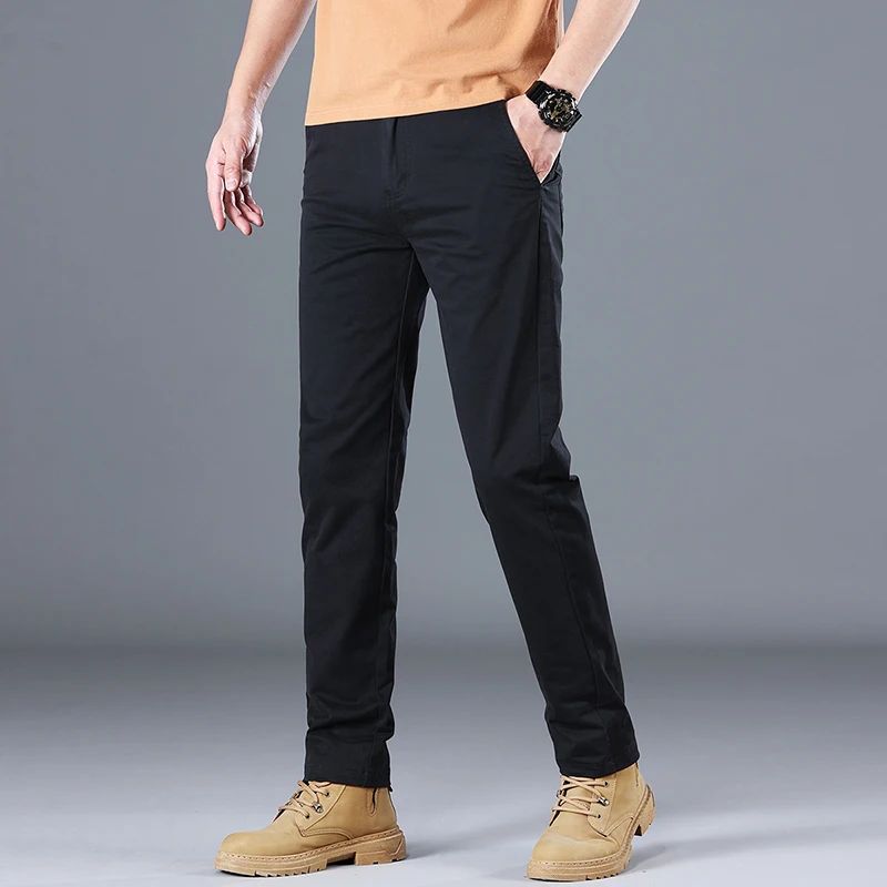 2024 Men's High Quality Pure Cotton Classic Solid Color Casual Pants Business Stretch Cotton Slim Straight Brand Trousers Male